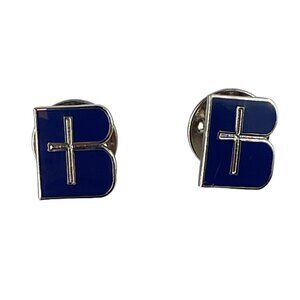 Vintage Blue Enamel Cross "B" Lapel Pins Silver-Toned Metal Religious Design